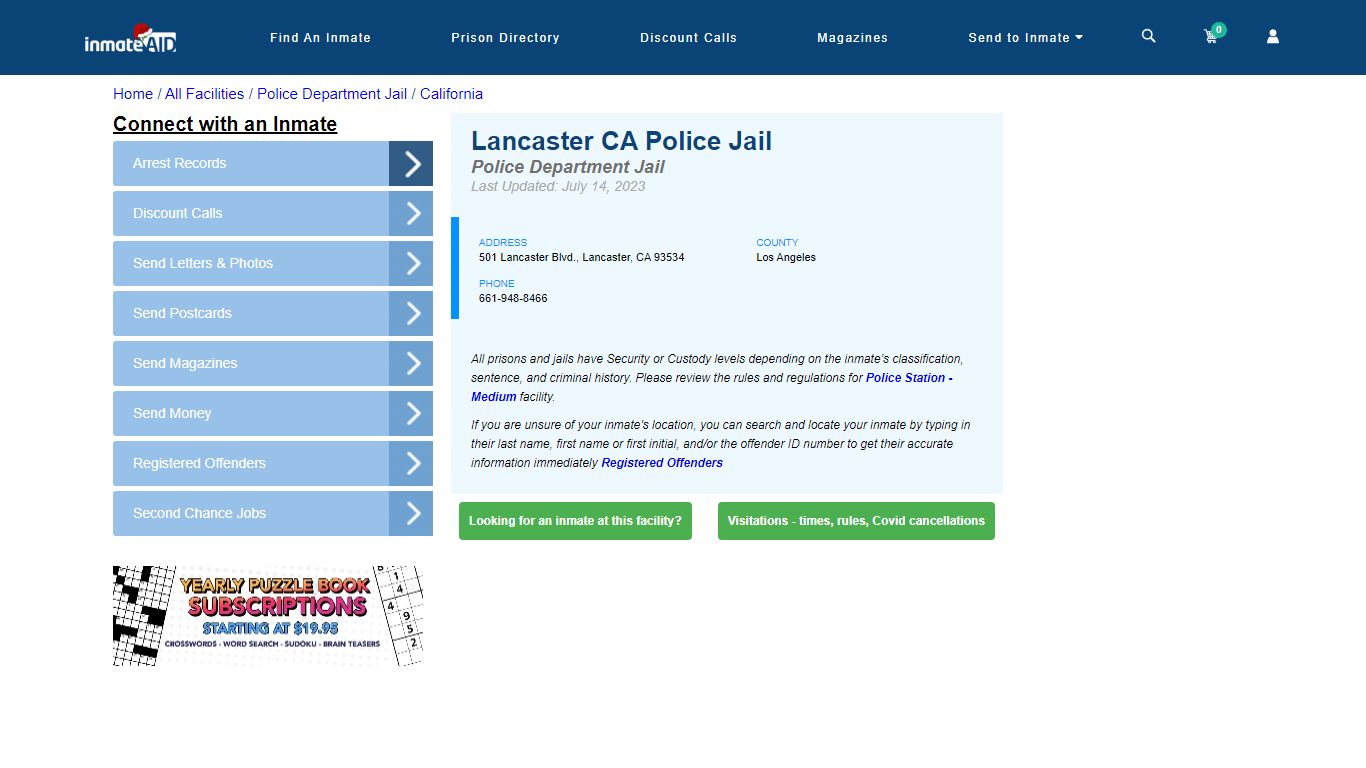 Lancaster CA Police Jail & Inmate Search - Lancaster, CA