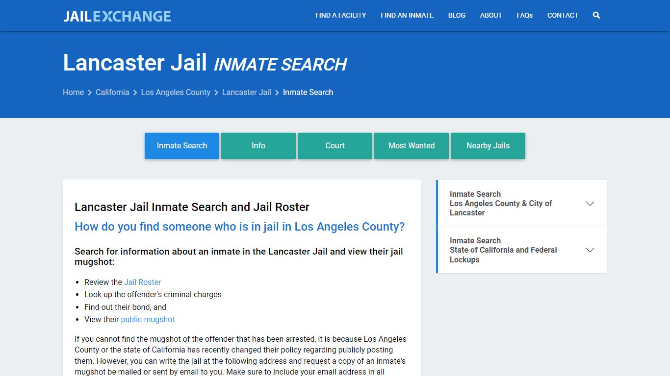 Inmate Search: Roster & Mugshots - Lancaster Jail, CA - Jail Exchange