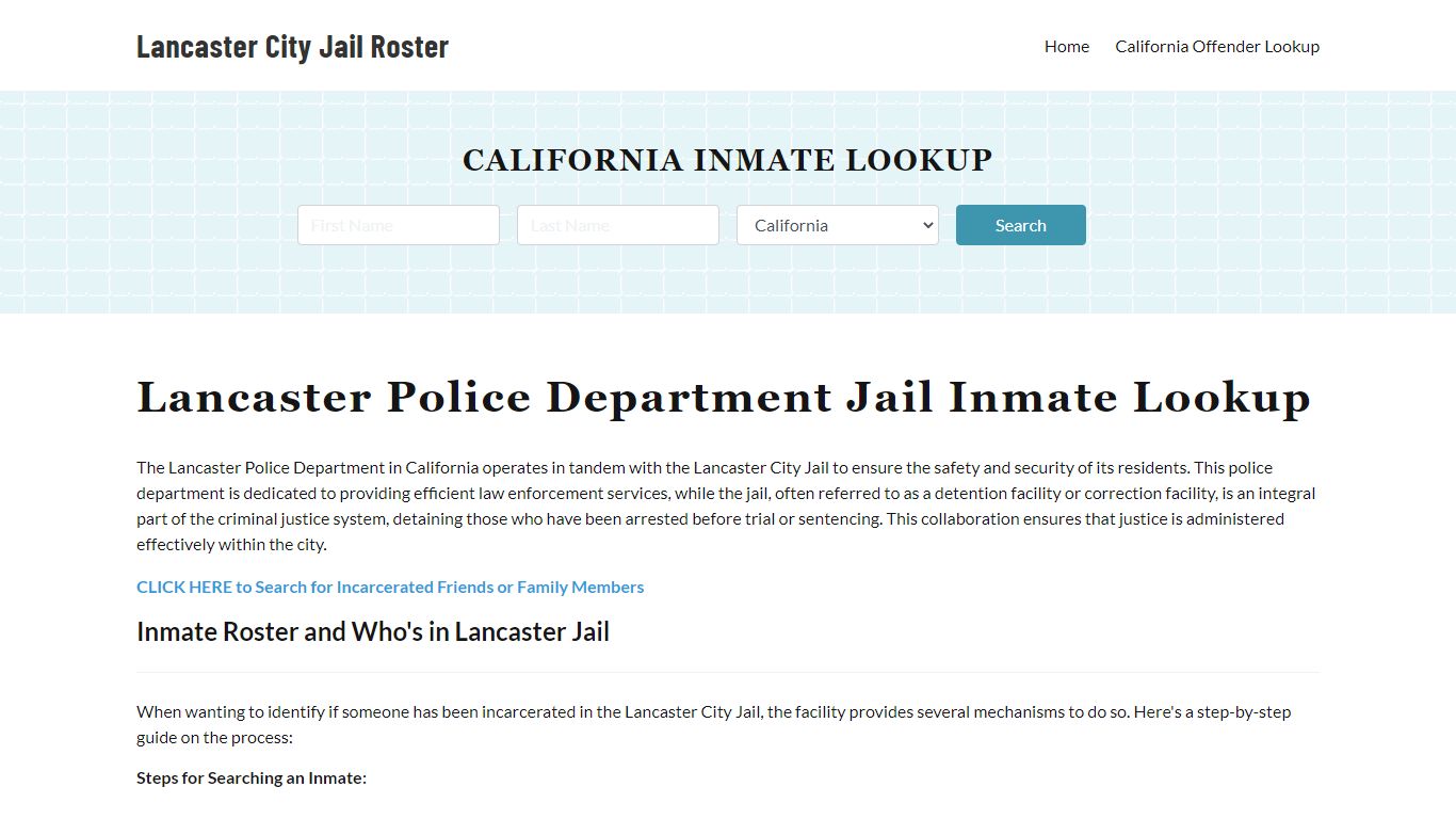 Lancaster Police Department & City Jail, CA Inmate Roster, Arrests ...
