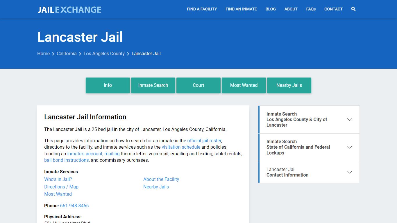 Lancaster Jail, CA Inmate Search, Information - Jail Exchange